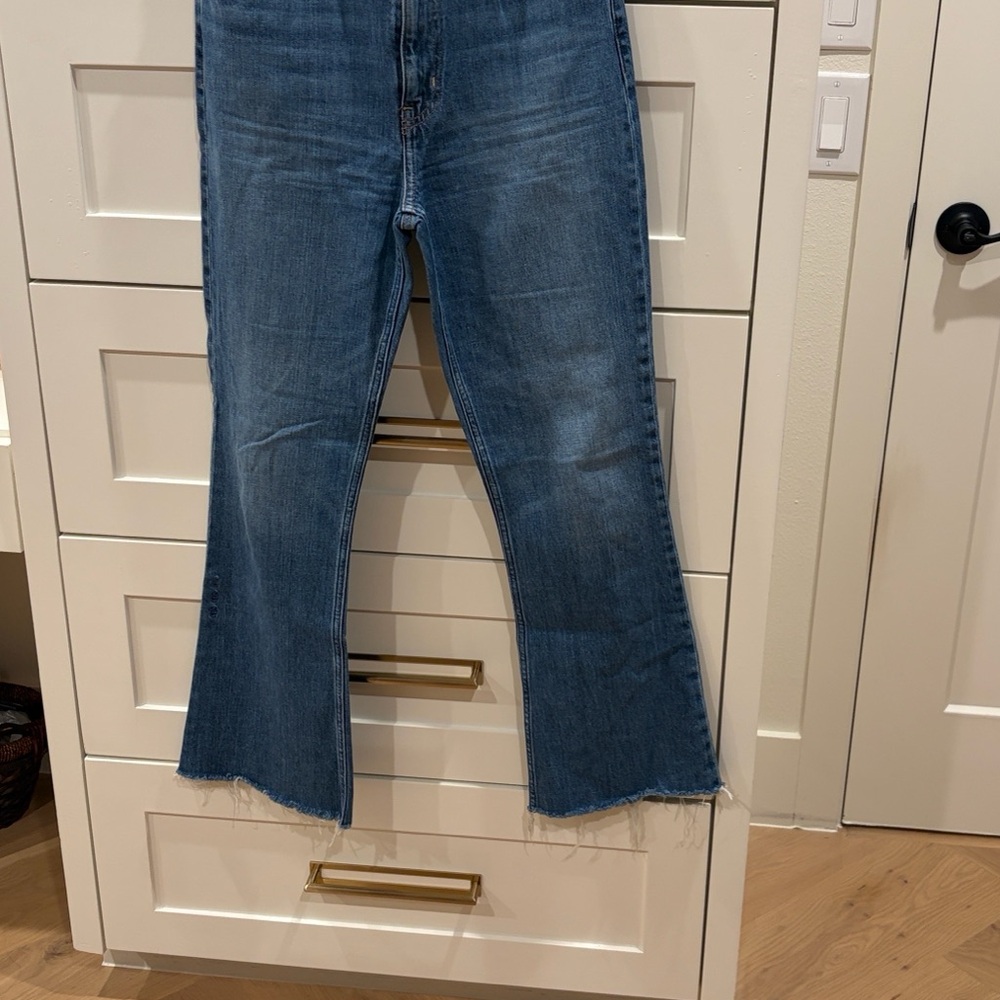 Etica Blue Denim Flare Jeans with Raw Hem